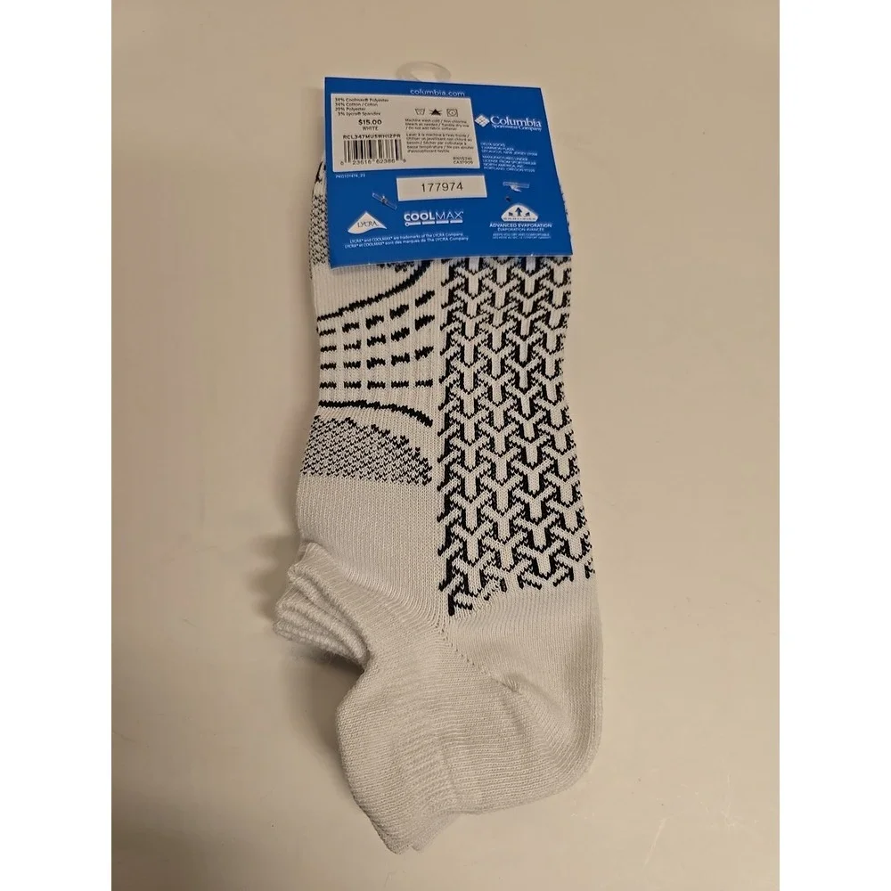 Columbia Mens Pull Tab Socks 2 Pair, White/Black/Red Pattern Mens 6-12 Shoe NEW!